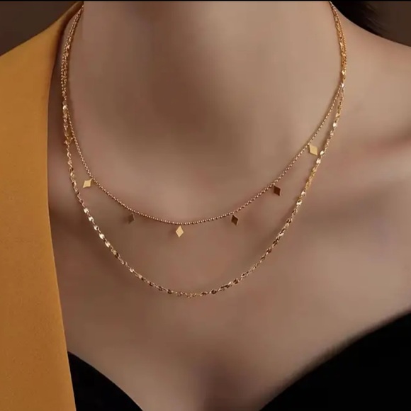 NWT dainty diamond, double strand necklace - Picture 2 of 4